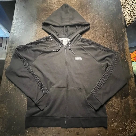 PINK Victoria Secret Black Jacket/Hoodie with Silver Sequin, L - Picture 4 of 8